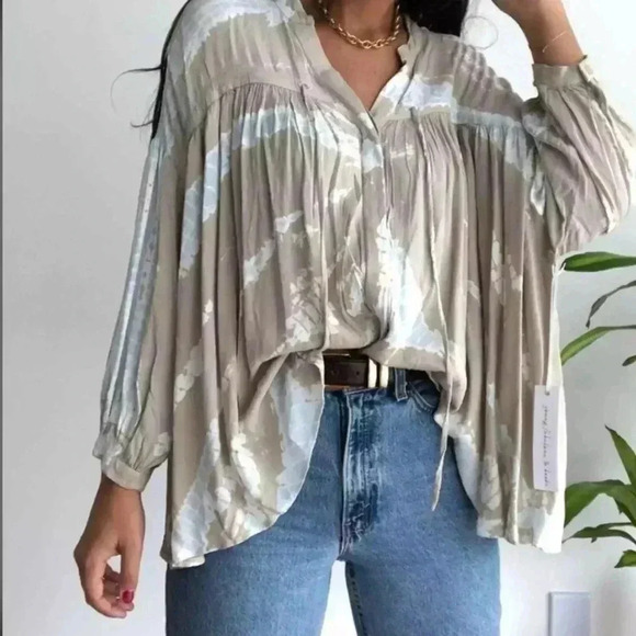 YOUNG FABULOUS & BROKE Tress Button Front Tie Dye Boho Coastal Size S - Picture 4 of 6